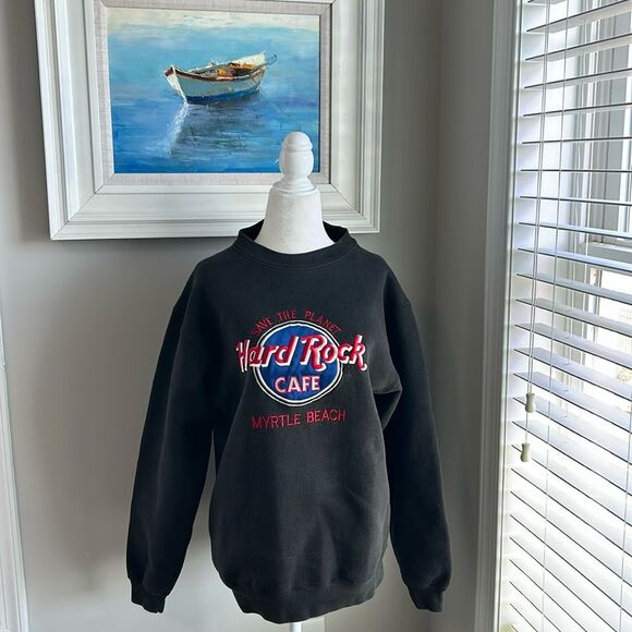 Vintage 90s Save the Planet Hard Rock Cafe Black Myrtle Beach Sweatshirt - Picture 2 of 7